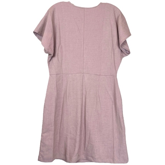 Madewell Texture & Thread Mini Flutter Sleeve Faux Wrap Dress in Warm Thistle Lg - Picture 4 of 6